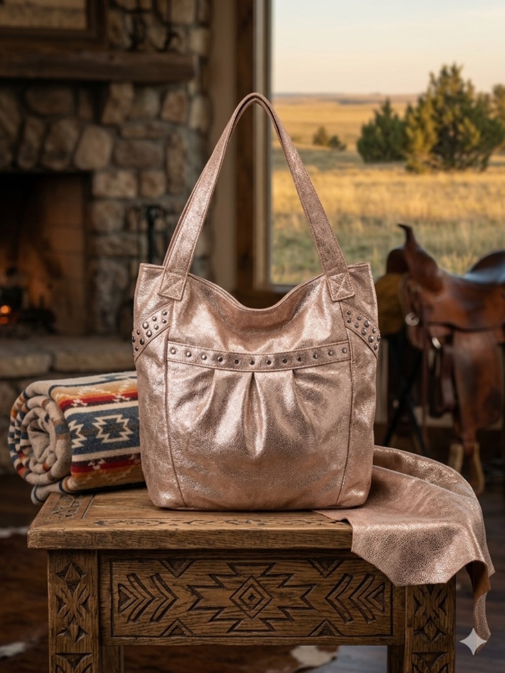 Metallic Rose Gold Tote Bag - Women